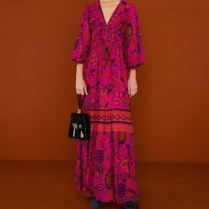 SOLD. Farm Rio Pink Macaw Maxi Dress. Small
